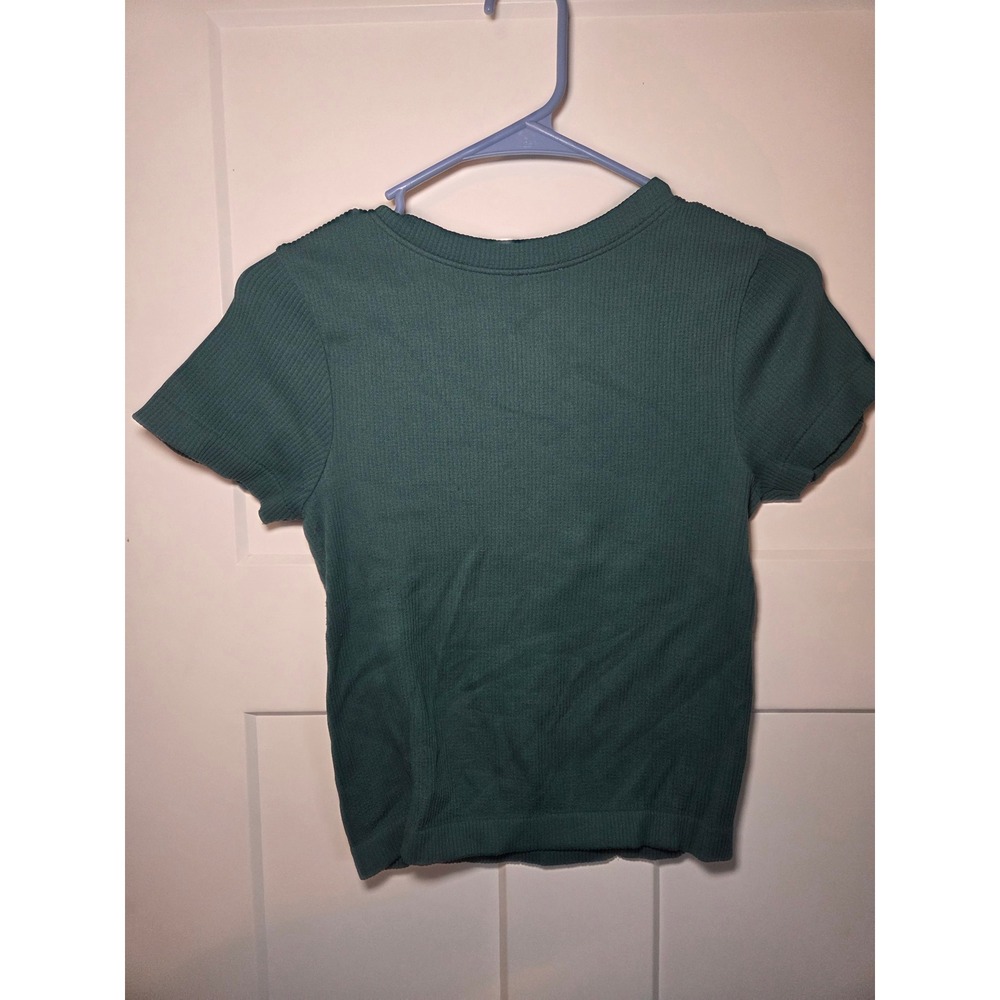 Old Navy Womens Seamless Ribbed Short Sleeve Crop Top Dark Teal Green Large